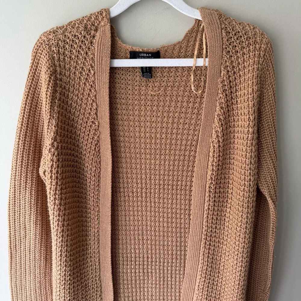 Urban Heritage Tan Cardigan Sweater Chunky Knit Open Front Women’s S - Picture 6 of 9